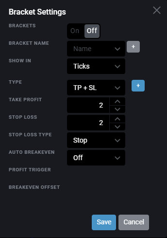 Bracket settings dialog
